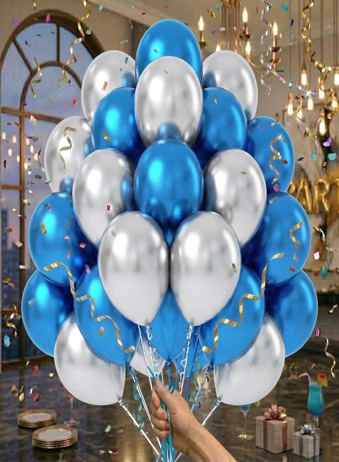 Wrapping Studio بالونات معدنية من WRAPPING STUDIO مقاس 12 بوصة، عبوة من 50 بالون، بالونات زينة من المطاط واللاتكس لأعياد الميلاد وحفلات استقبال المولود الجديد والذكرى السنوية ولوازم حفلات الاحتفال (أزرق وفضي) - Image 5
