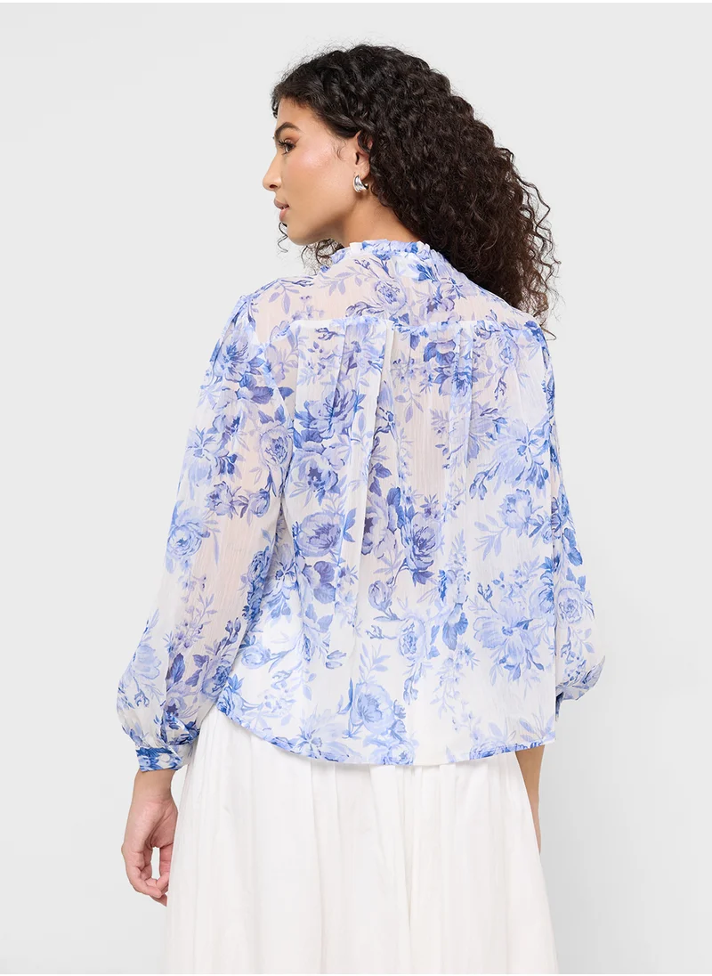 Ginger Floral Print Ruffle Neck Blouse