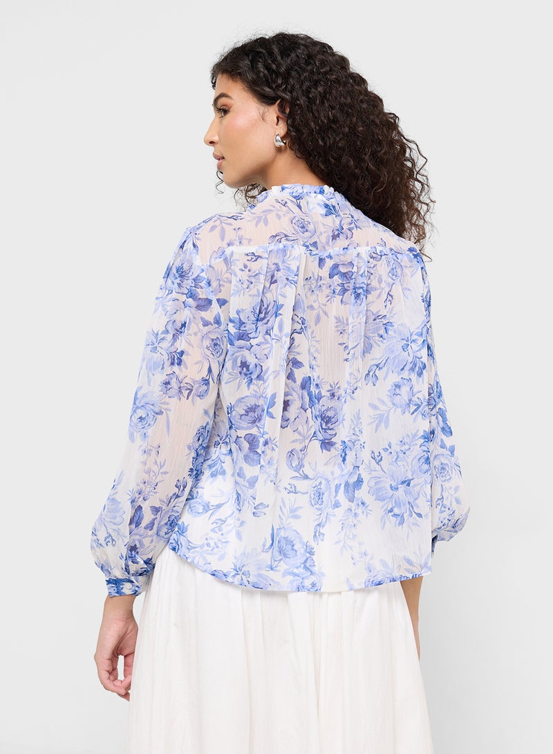 Ginger Floral Print Ruffle Neck Blouse - Image 2