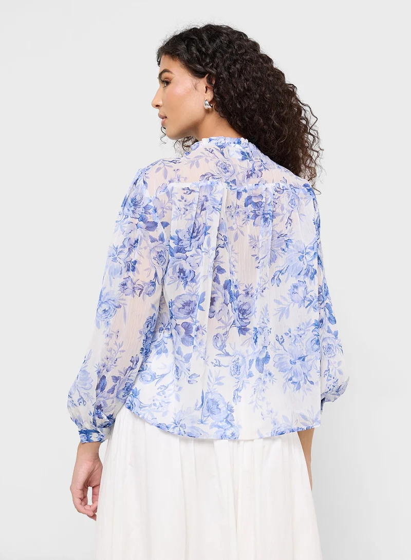 Ginger Floral Print Ruffle Neck Blouse