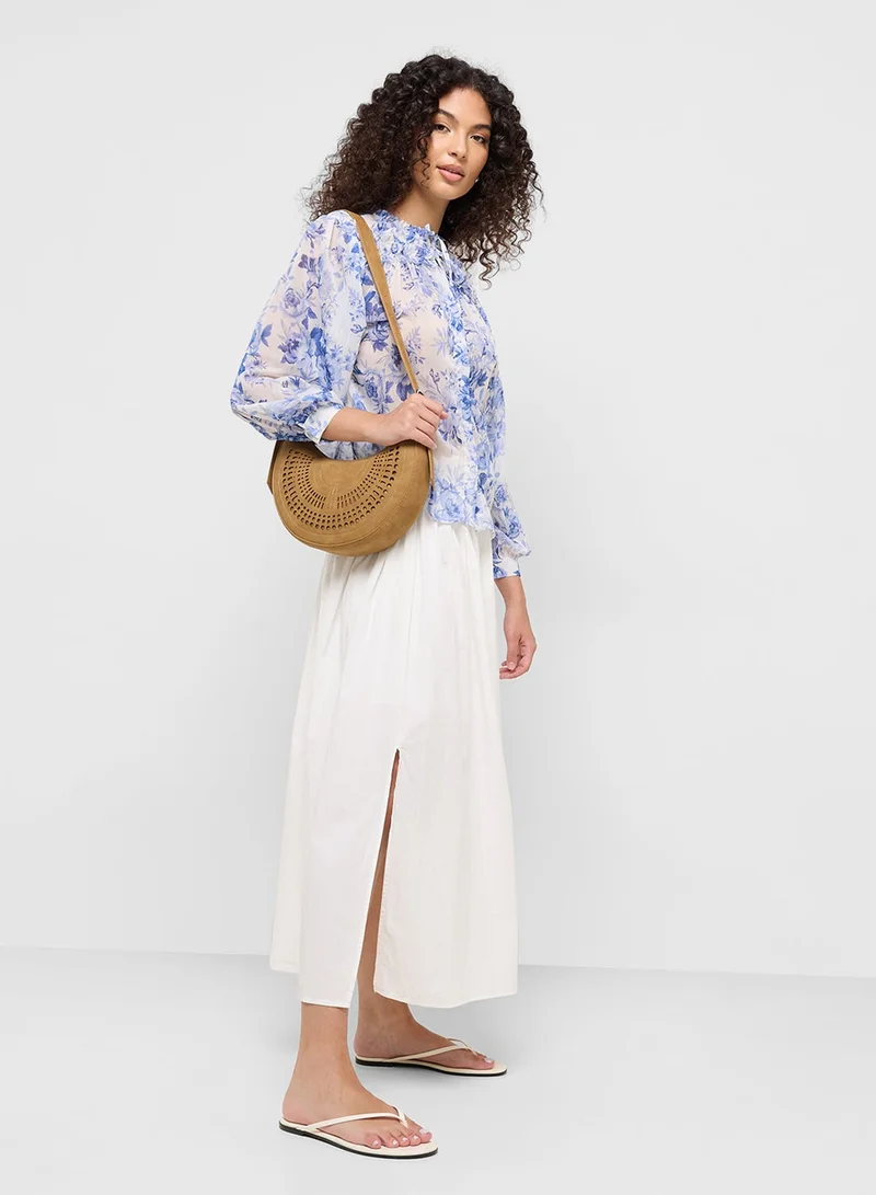 Ginger Floral Print Ruffle Neck Blouse