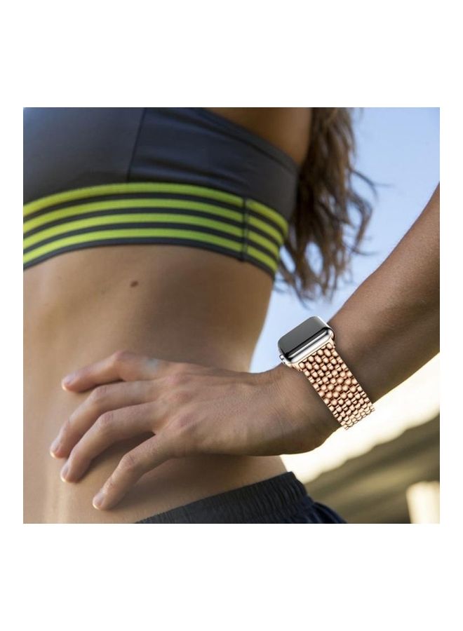 نيبمينينت سوار من الستانلس ستيل الصلب بتصميم جلد التنين لساعة أبل سيريس 3/2/1 مقاس 38 مم ذهبي وردي - Image 5