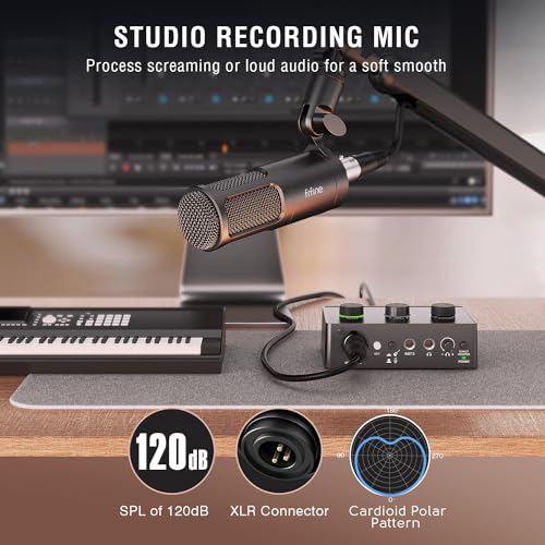 FIFINE Podcast Equipment Bundle Set, Music Recording Kit with Studio Dynamic Microphone and USB Audio Mixer with XLR Mic Input, Headphone Monitoring, Volume Knob for Vocal/Voice Over-AmpliTank KS6 - Image 5