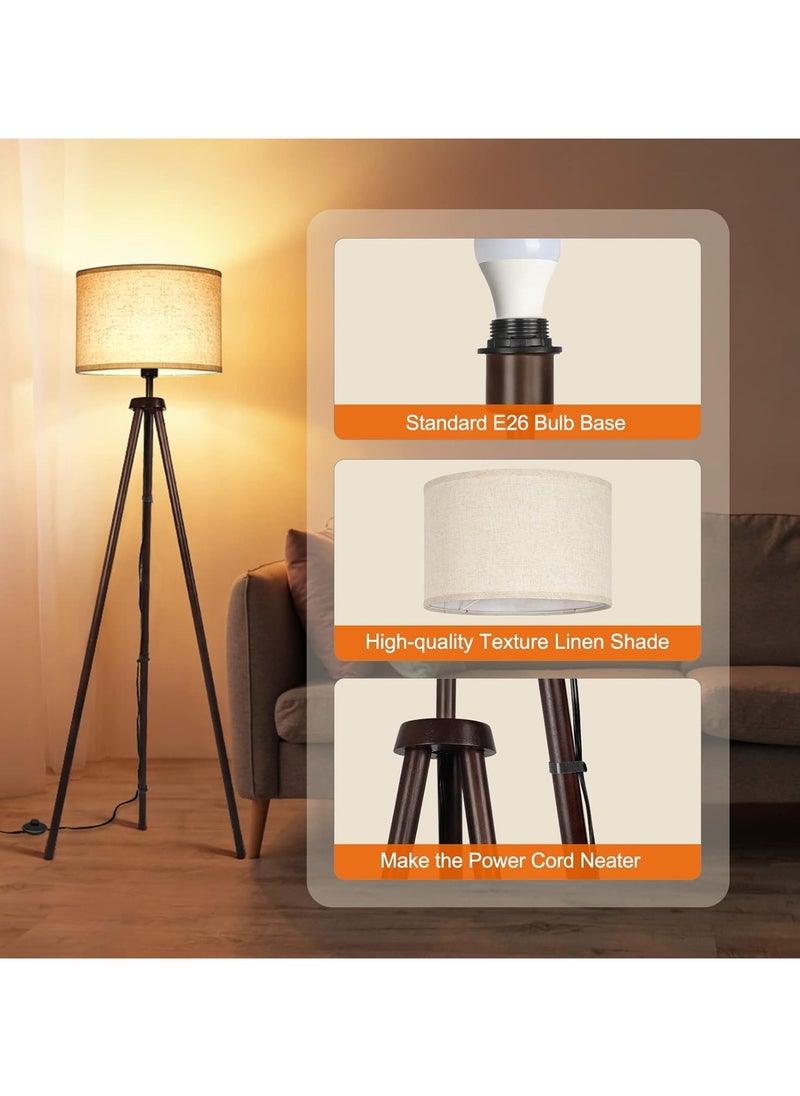Generic - Tripod Floor Lamp,Floor Lamp Living Room with Shelf,Solid Wood Tripod Floor Lamp,Dimmable & 3 Colour Temperatures,Scandinavian Style Floor Lamp for Home Light and Decorate Black 160x42 cm - Image 1