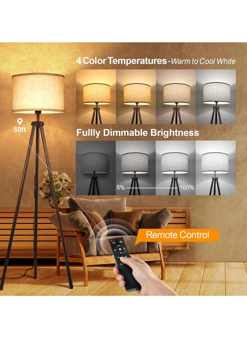 Generic - Tripod Floor Lamp,Floor Lamp Living Room with Shelf,Solid Wood Tripod Floor Lamp,Dimmable & 3 Colour Temperatures,Scandinavian Style Floor Lamp for Home Light and Decorate Black 160x42 cm - Image 1