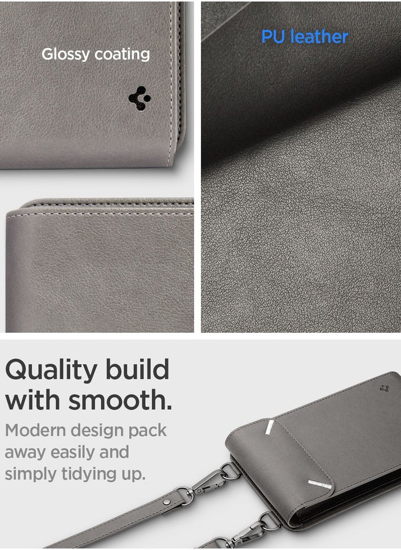 Spigen Valentinus Crossbody Phone Pouch Travel Shoulder Wallet Bag & Card Holder with Strap Compatible with all Smartphones up to 6.8 inch - City Gray  - Image 3