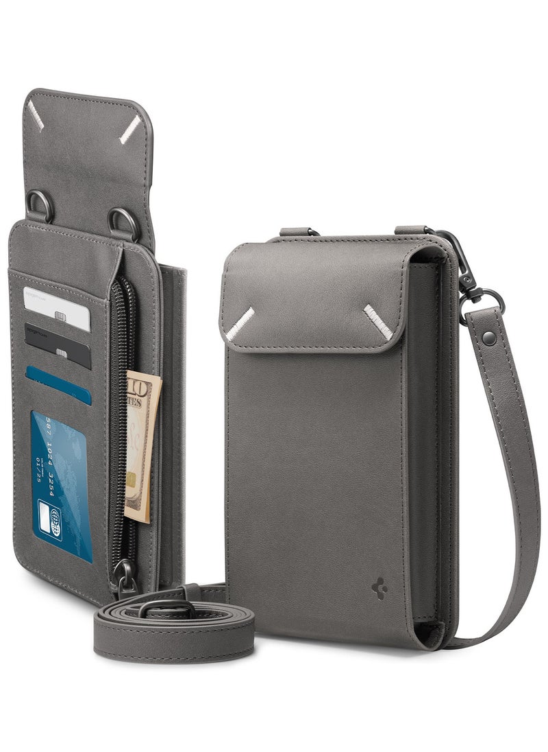 Spigen Valentinus Crossbody Phone Pouch Travel Shoulder Wallet Bag & Card Holder with Strap Compatible with all Smartphones up to 6.8 inch - City Gray  - Image 1