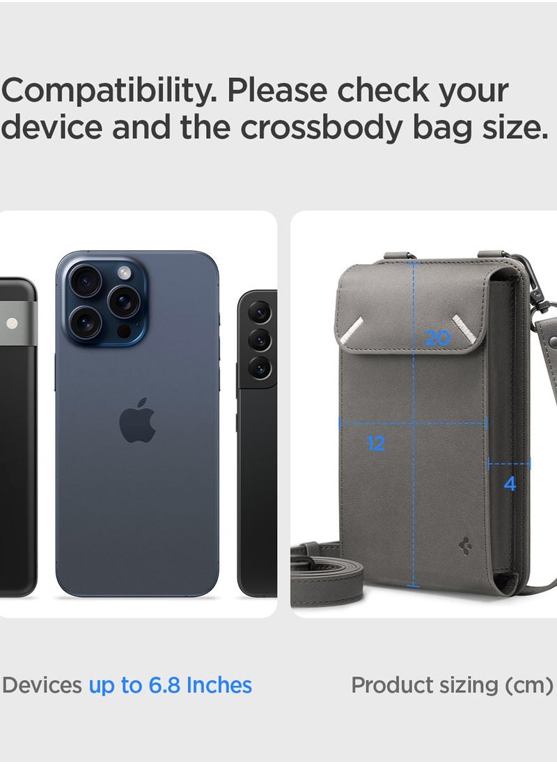 Spigen Valentinus Crossbody Phone Pouch Travel Shoulder Wallet Bag & Card Holder with Strap Compatible with all Smartphones up to 6.8 inch - City Gray  - Image 2