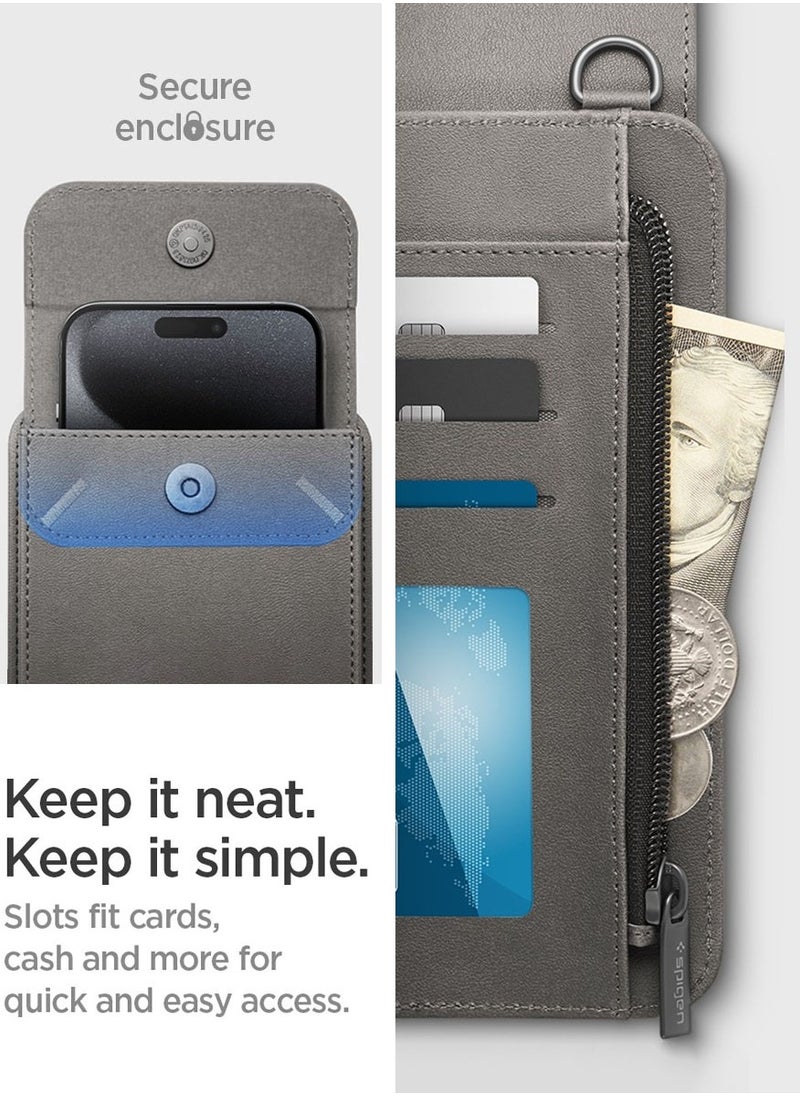 Spigen Valentinus Crossbody Phone Pouch Travel Shoulder Wallet Bag & Card Holder with Strap Compatible with all Smartphones up to 6.8 inch - City Gray  - Image 5