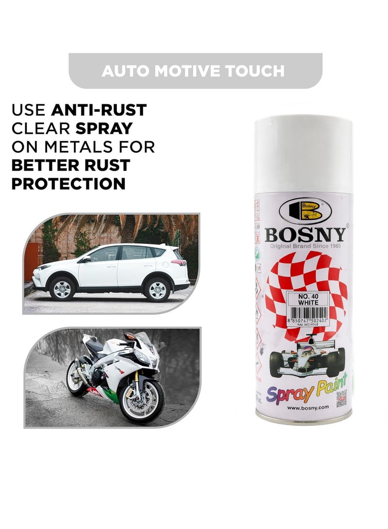 BOSNY No.40 WHITE Spray Paint – Quick Dry High Gloss Multi-Surface Aerosol Paint for Metal, Wood, Wall & Glass – Long Lasting Durable Finish - Image 3