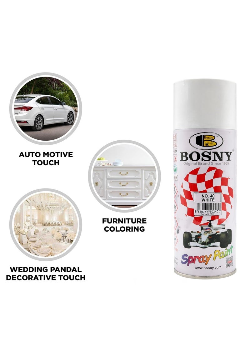 BOSNY No.40 WHITE Spray Paint – Quick Dry High Gloss Multi-Surface Aerosol Paint for Metal, Wood, Wall & Glass – Long Lasting Durable Finish - Image 4