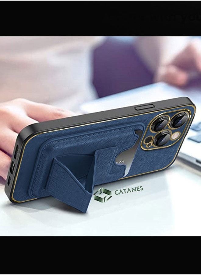 iPhone 14 Pro Case Cover Kickstand And Wallet Case Blue