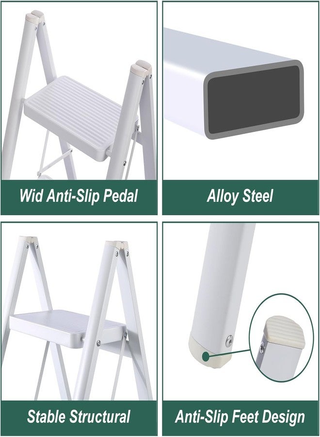 Matiko 3 Steps Ladder with Wide Step Ladder for Home & Office use, Durable, Wide, Lightweight & Easy to Carry Stairs for Home (White) - Image 2