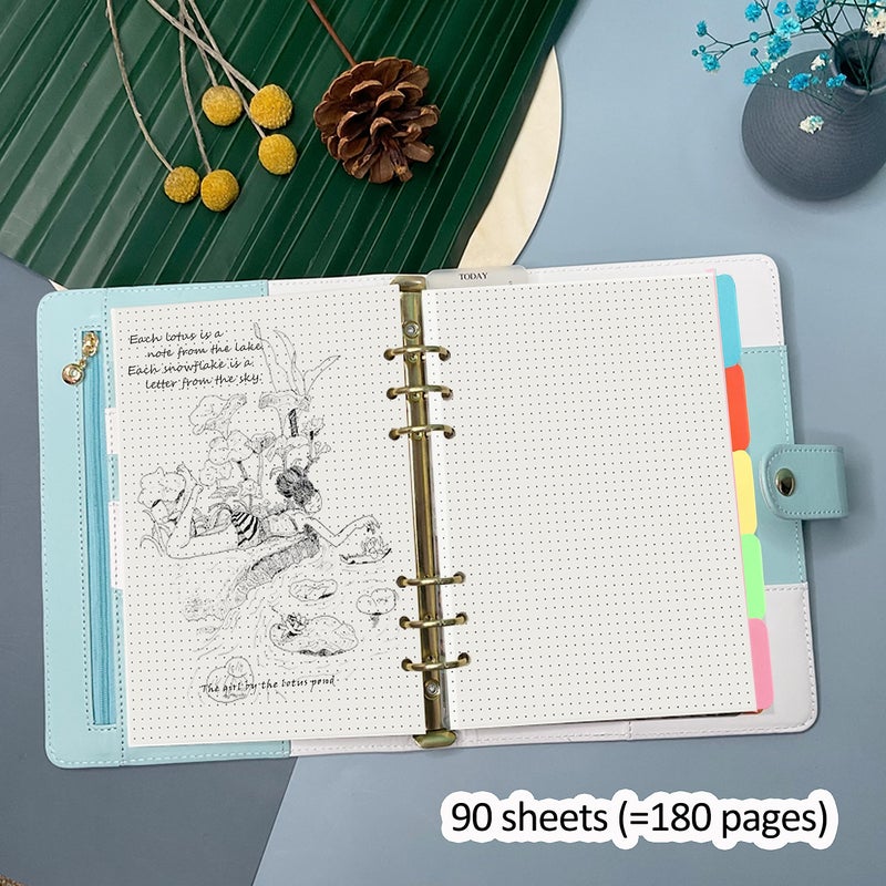 Harphia A5 6 Holes Binder Refill Value Set, 90 Sheets Dotted Planner Insert, 5 Sheets Binder Divider Paper, Today Bookmark Ruler With Inch Scale, Translucent Zippered Bag, Pvc Card Bag, 160Pcs Colorful Index - Image 5