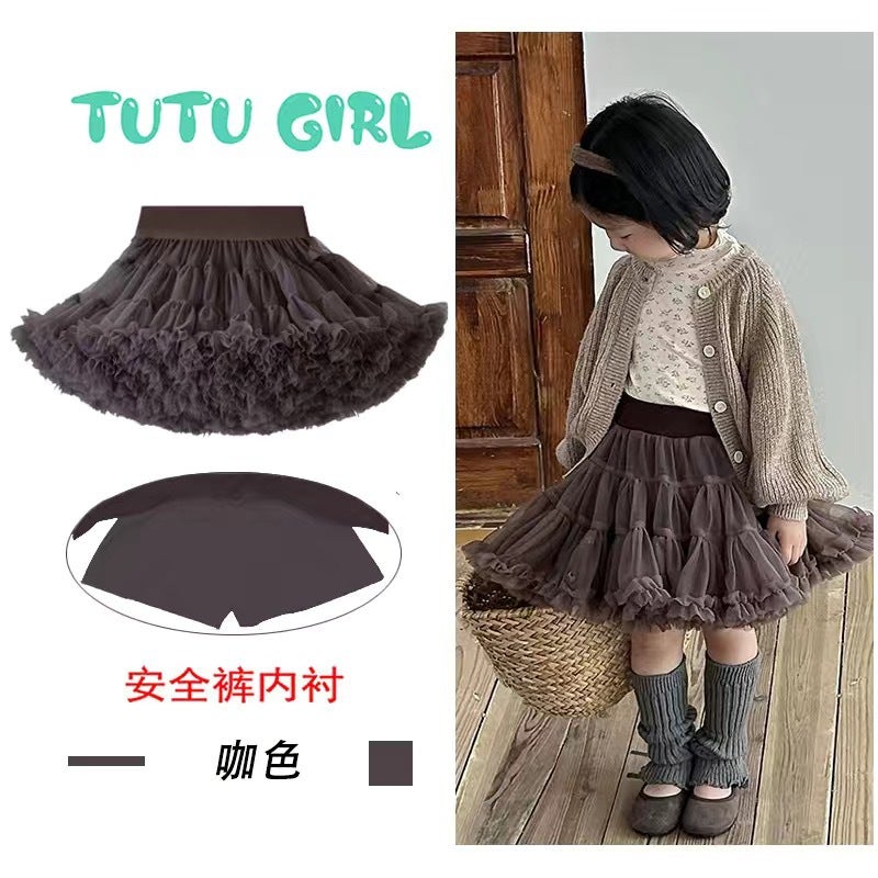 Three generations of Gabon girls spring and autumn dance performance skirt dress gauze childrens princess skirt tutu culottes Coffee (3.0 Gabon Underpants Lining) 