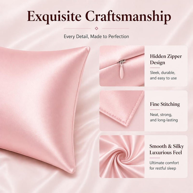 ROSEWARD Pink Silk Pillowcase for Hair and Skin Made in USA, Real 22 Momme Mulberry Silk, Cooling Pillow Cases with Zipper, Queen Size, Anti Aging, Anti Acne, Wrinkle Free, I Pc 20"x30" (Queen, Pink) - Image 4