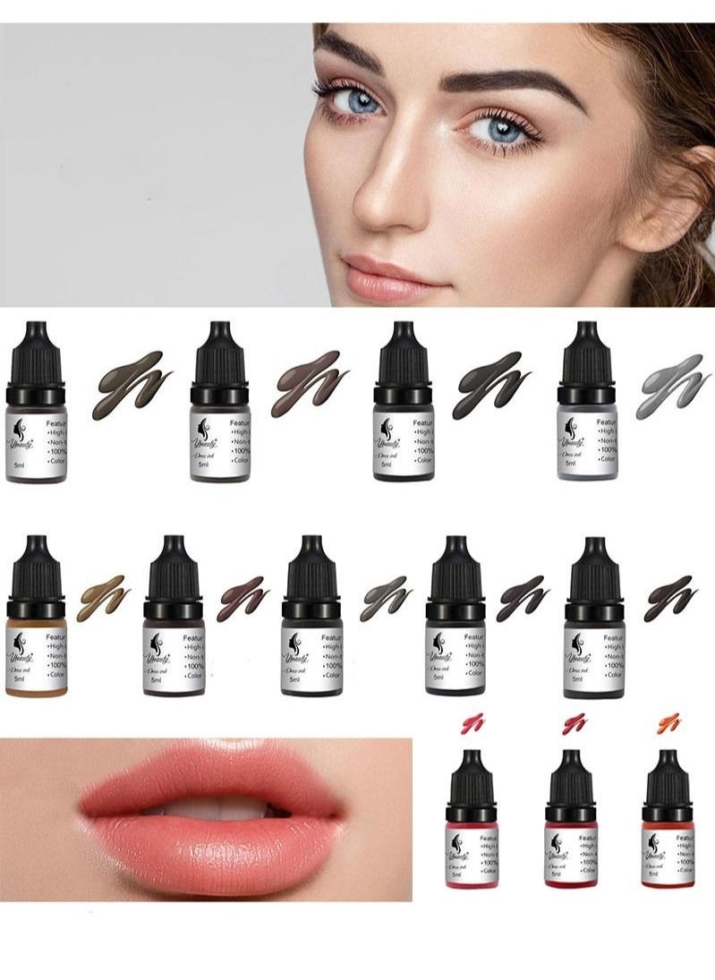 3 Color Pigment Set for Lip Gloss and Brow Permanent Makeup Pigment Ink Supplies for Lips and Brows Waterproof Long Lasting Professional Pigment 5ml*3