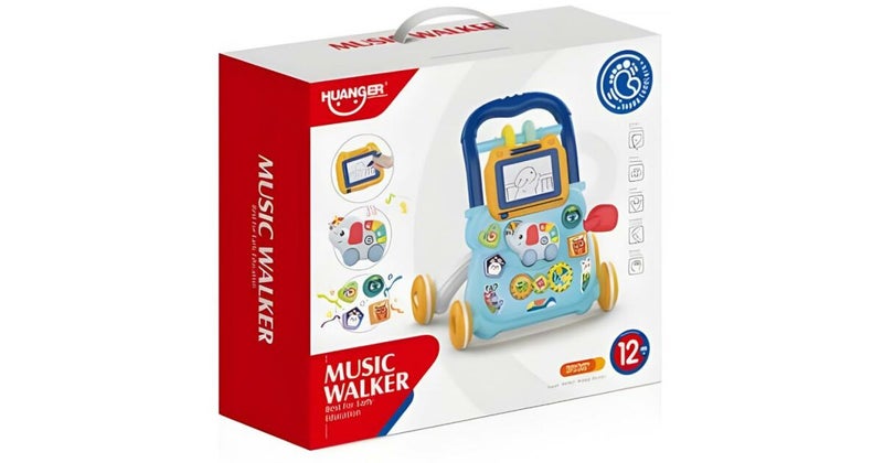 HUANGER عربة مشي الفيل الموسيقية للأطفال (أزرق) - Image 3