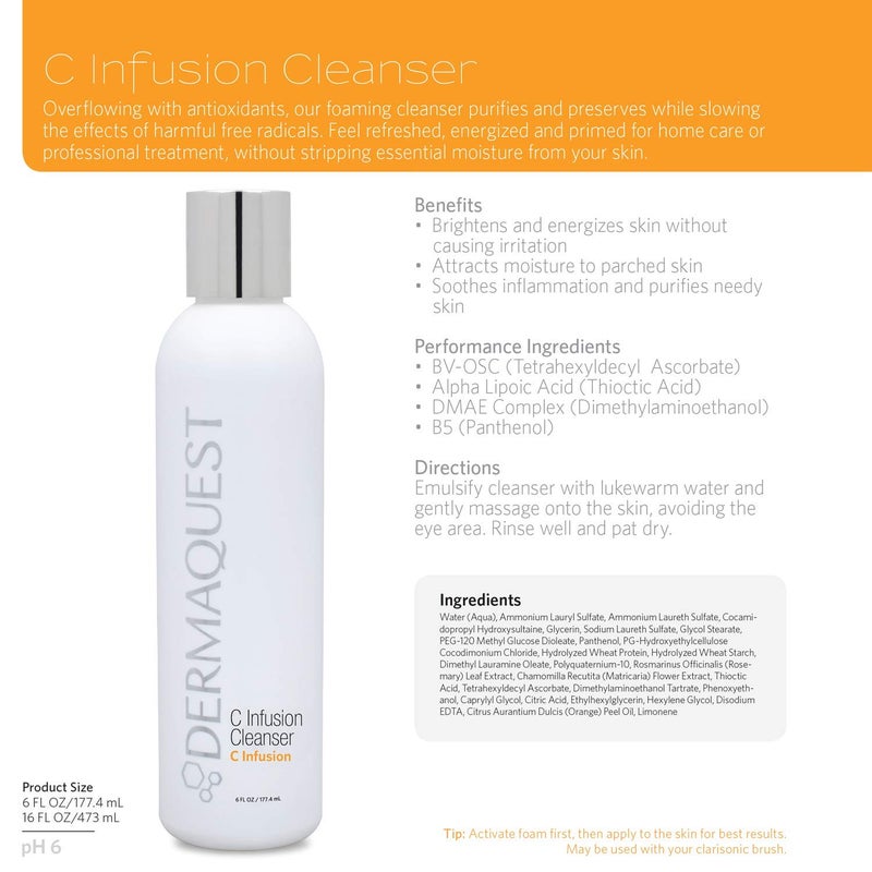 DermaQuest C Infusion Facial Cleanser - Vitamin C, Antioxidant, & Brightening Face Cleanser - Anti Aging Face Wash For Men & Women - For All Skin Types (6oz) - Image 5
