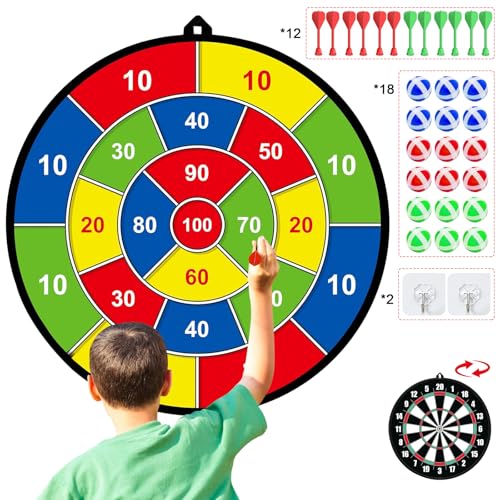 Mareisa Dart Board for Kids, Darts Set Double-Sided Dart Board with Sticky Balls and Darts, Indoor Outdoor Sport Fun Party Play Parent-Child Activity Game Toys, Gifts for Boys and Girls Aged 3 to 12 Years - Image 1