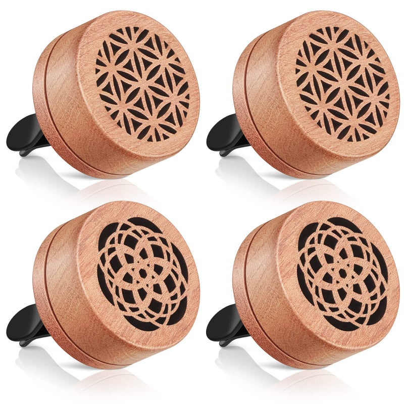 Patelai 4 Pcs Essential Oil Aromatherapy Wood Diffuser  Car Freshener Vent Clip Lava Stone Aroma Automobile Diffuser 2 StylesElegant