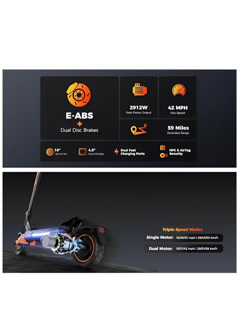 KUGOO F3-PRO-MAX, Recommended for adults, 52V 23.4AH battery, Maximum riding distance is 95km, Maximum speed is 68km/h, Orange color - Image 4