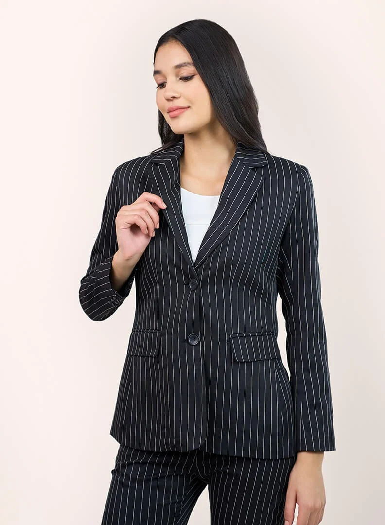 Salt Attire Women's Black Tailored Blazer - Stylish and Versatile Blazer for Work and Casual Wear, Perfect for Elevating Any Outfit with a Polished Look for Every Occasion.