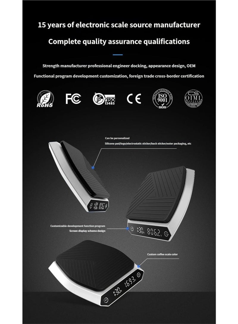 ميزان قهوة ذكي KC201 مع استشعار تدفّق الماء – ميزان احترافي للتقطير والإسبريسو، شاشة LED، شحن Type-C - Image 3