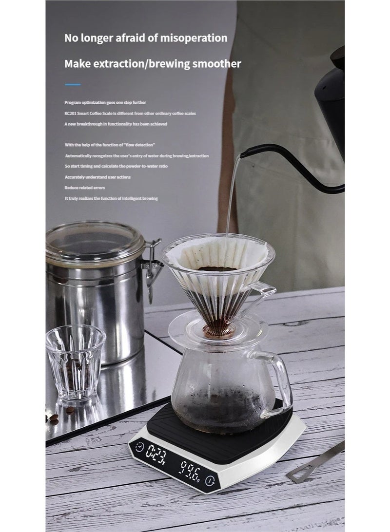 ميزان قهوة ذكي KC201 مع استشعار تدفّق الماء – ميزان احترافي للتقطير والإسبريسو، شاشة LED، شحن Type-C - Image 4