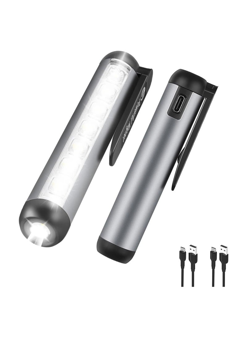 Y&D LED Work Flashlight, Rechargeable Small Flashlight with Magnetic Base and Clip, Waterproof 4 Modes for Camping Emergency Outdoor Use, 2 Pack  - Image 1