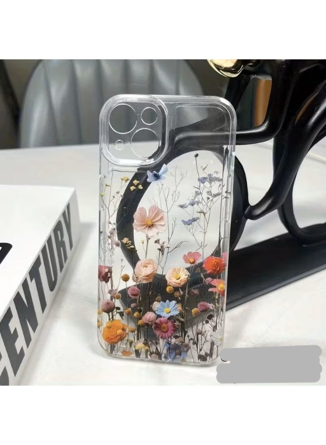 Temu Durable, transparent silicone iPhone case with a pink floral design; shockproof and scratch-resistant; compatible with iPhone 14 Plus.