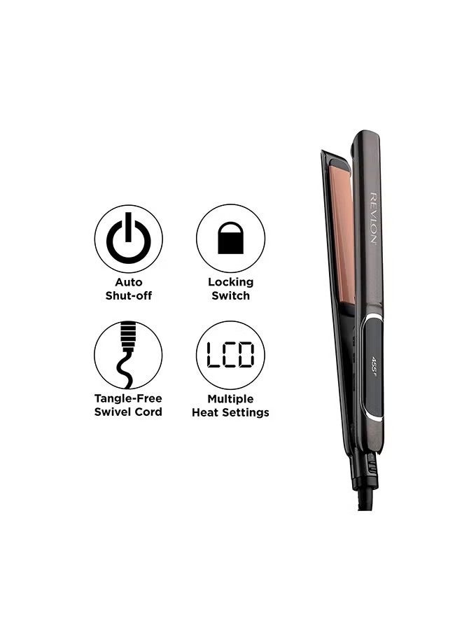Revlon Salon Copper Smooth Styler Straightener, Auto Shut Off, Auto dual voltage, 30 LCD heat settings, 10s fast heat setup. Colour fade control. Black 125mm - Image 4
