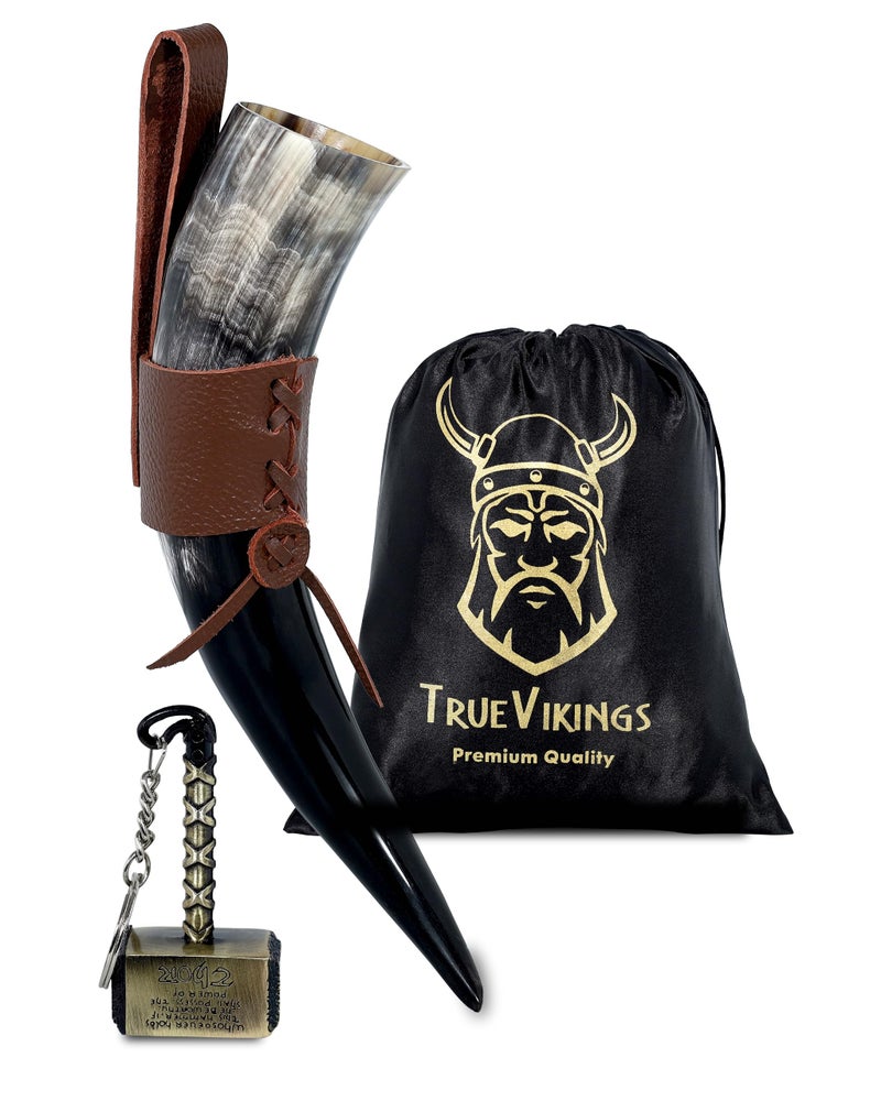 TRUE VIKING Drinking Horn 1012 Inch Viking Gifts for Men Women With Thor Bottle Opener Stand Handmade Real Ox Horns Norse Viking Cup Perfect For Beer Ale Mead 12 Oz Natural Polished - Image 2