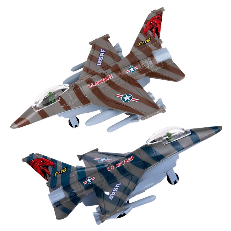 ArtCreativity F16 Fighter Jet Toy Set for Kids  2 Pack F16 Fighting Falcon Diecast Metal Airplanes Pull Back Military Jets  Air Force Toys for Boys Birthday Gifts Cake Toppers Party Favors - Image 2
