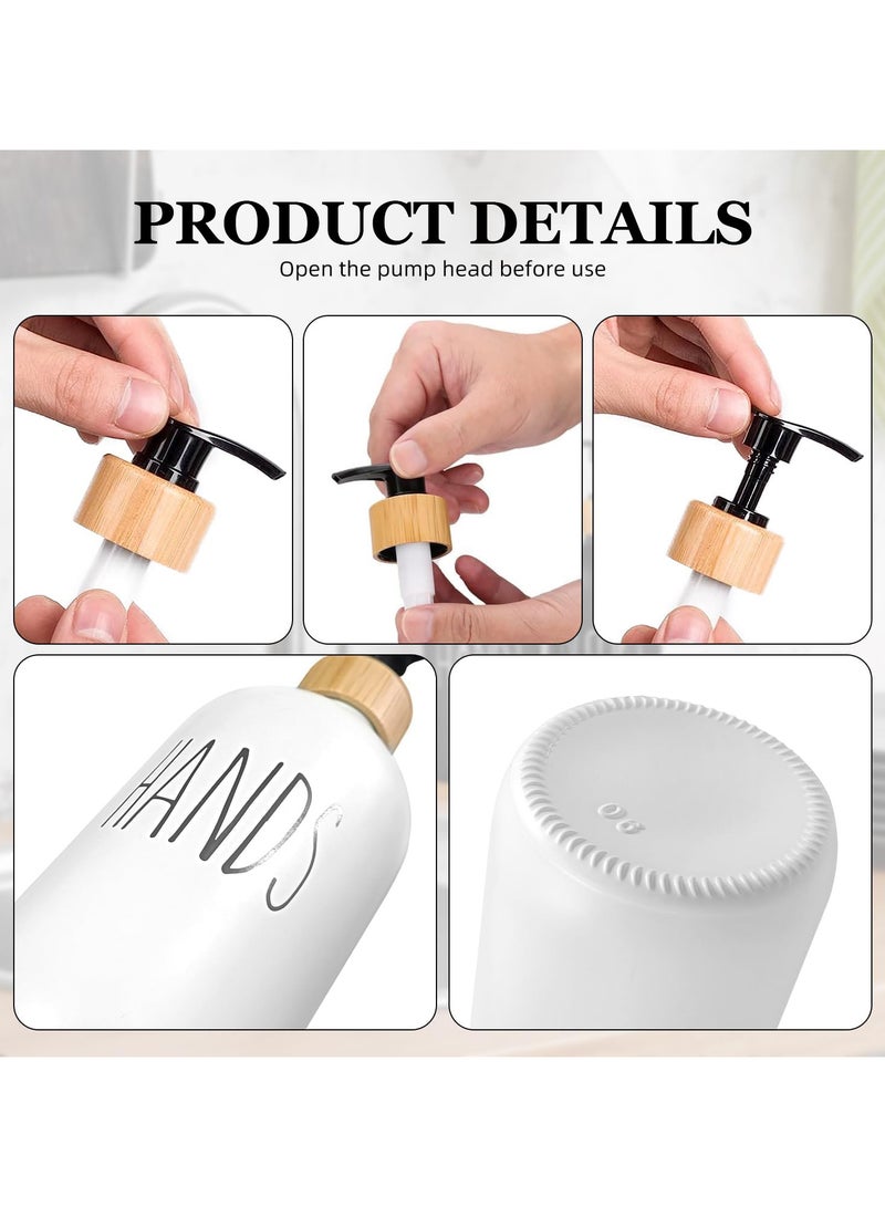 ZERIFAM Glass Soap Dispenser Set, 2 Pack 500ml Hand and Dish Soap Dispenser Set with Bamboo Tray, Bottle Dispenser for Bathroom and Kitchen Farmhouse Decor, Rustic Kitchen Decor(Black & White)  - Image 4
