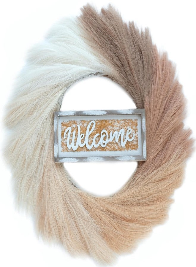 Bibelot Pampas Grass Wreath, 24’’ Artificial Pampas Wreath with Hello Sign, Pampas Farmhouse Wreath for Front Door Decor - Image 1