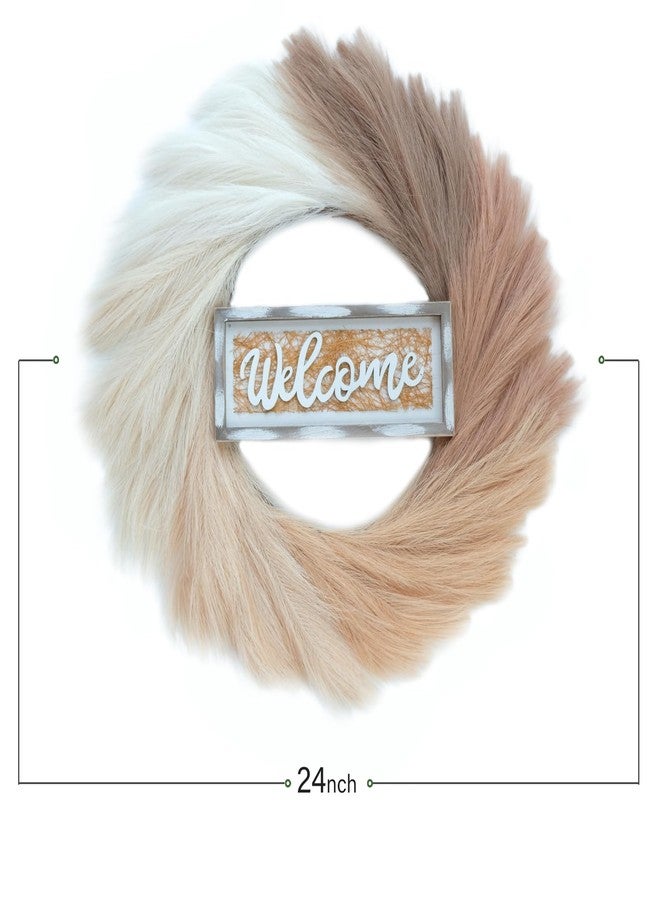 Bibelot Pampas Grass Wreath, 24’’ Artificial Pampas Wreath with Hello Sign, Pampas Farmhouse Wreath for Front Door Decor - Image 3