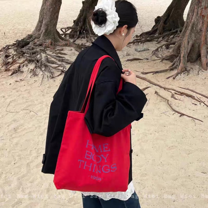 Korean Ins Style Red Canvas Crossbody Bag Large Capacity Shoulder Bag - Image 2