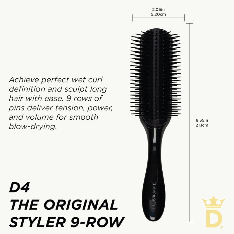 DENMAN Curly Hair Brush D4 (All Black) 9 Row Styling Brush for Styling, Smoothing Longer Hair and Defining Curls - For Women and Men - Image 2