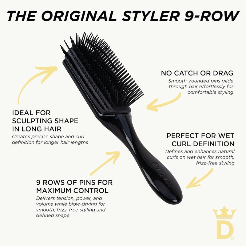 DENMAN Curly Hair Brush D4 (All Black) 9 Row Styling Brush for Styling, Smoothing Longer Hair and Defining Curls - For Women and Men - Image 4