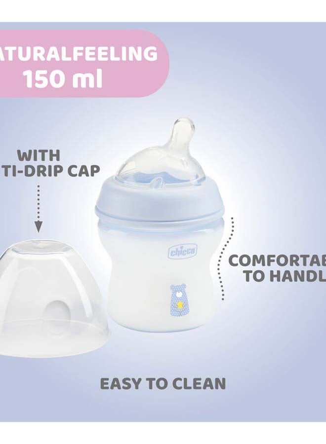 Chicco زجاجة تغذية بشعور طبيعي (150 مل، ببطء) (أزرق) - Image 4