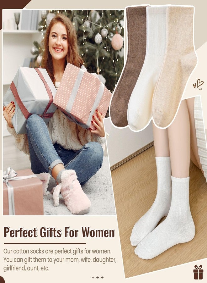 ايوكوم جوارب نسائية من إيوكوم، جوارب قطنية رقيقة، جوارب قصيرة فوق الكاحل، 3 أزواج (بني/أبيض/بيج) - Image 4