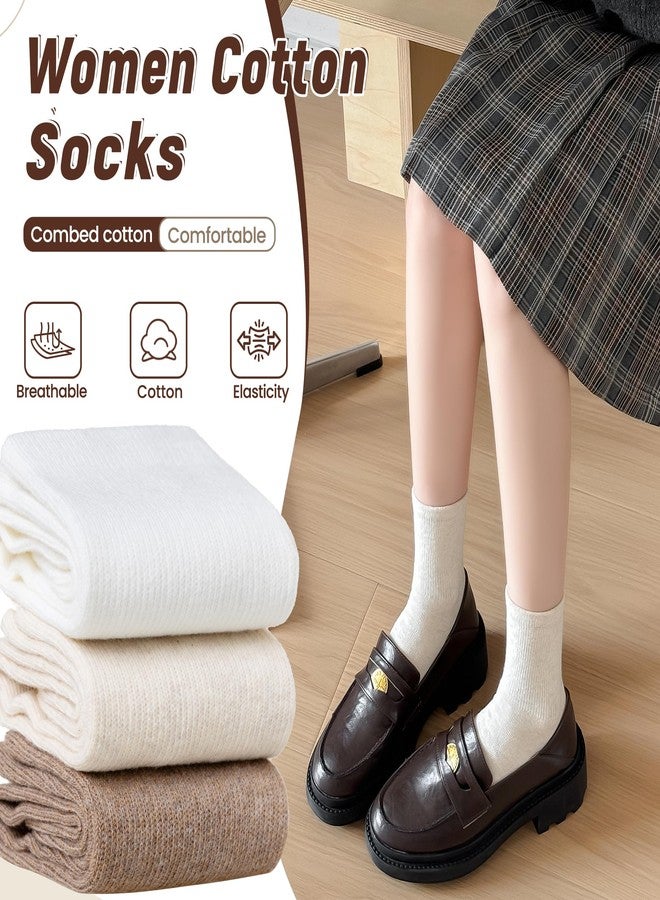 ايوكوم جوارب نسائية من إيوكوم، جوارب قطنية رقيقة، جوارب قصيرة فوق الكاحل، 3 أزواج (بني/أبيض/بيج) - Image 2