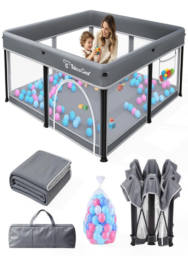 TOREVSIOR Foldable Baby Playpen with Mat, 50"×50" Collapsible Play Pen for Babies and Toddlers, Indoor & Outdoor Kids Safety Play Pen, Portable Play Yard, Foldable Baby Playpen with 50 Ocean Balls - Image 1