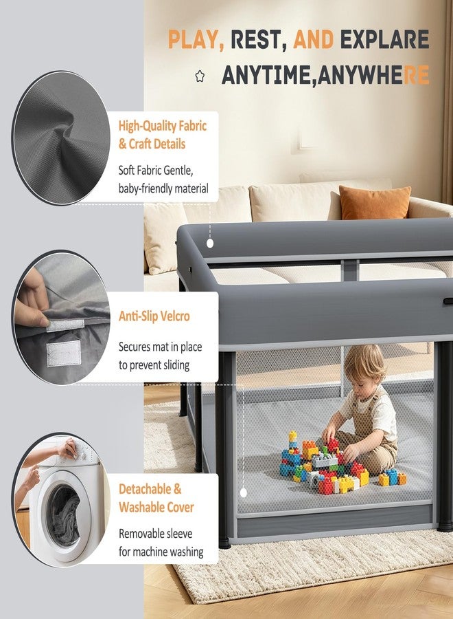 TOREVSIOR Foldable Baby Playpen with Mat, 50"×50" Collapsible Play Pen for Babies and Toddlers, Indoor & Outdoor Kids Safety Play Pen, Portable Play Yard, Foldable Baby Playpen with 50 Ocean Balls - Image 4