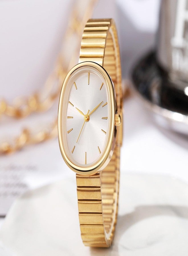 BESTKANG Exquisite Watches for Women Easy Reader Watch Fashion Oval Ultrathin Waterproof Ladies Wrist Watch (Gold White) - Image 4
