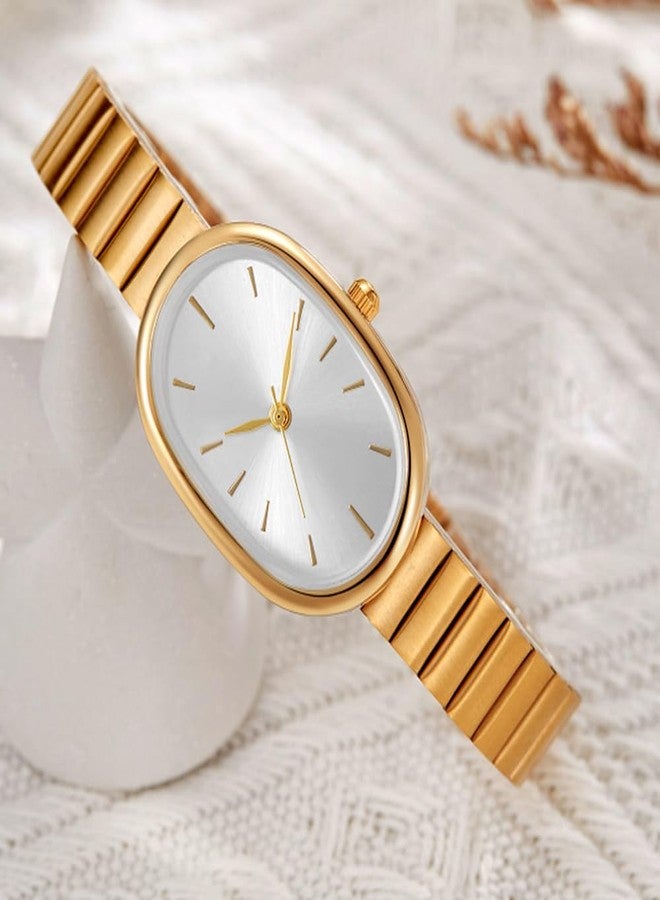 BESTKANG Exquisite Watches for Women Easy Reader Watch Fashion Oval Ultrathin Waterproof Ladies Wrist Watch (Gold White) - Image 5