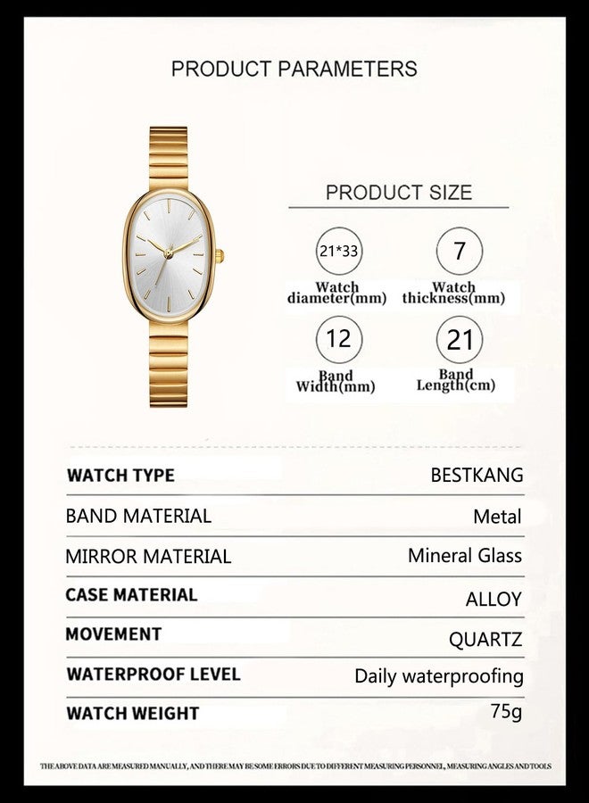 BESTKANG Exquisite Watches for Women Easy Reader Watch Fashion Oval Ultrathin Waterproof Ladies Wrist Watch (Gold White) - Image 3