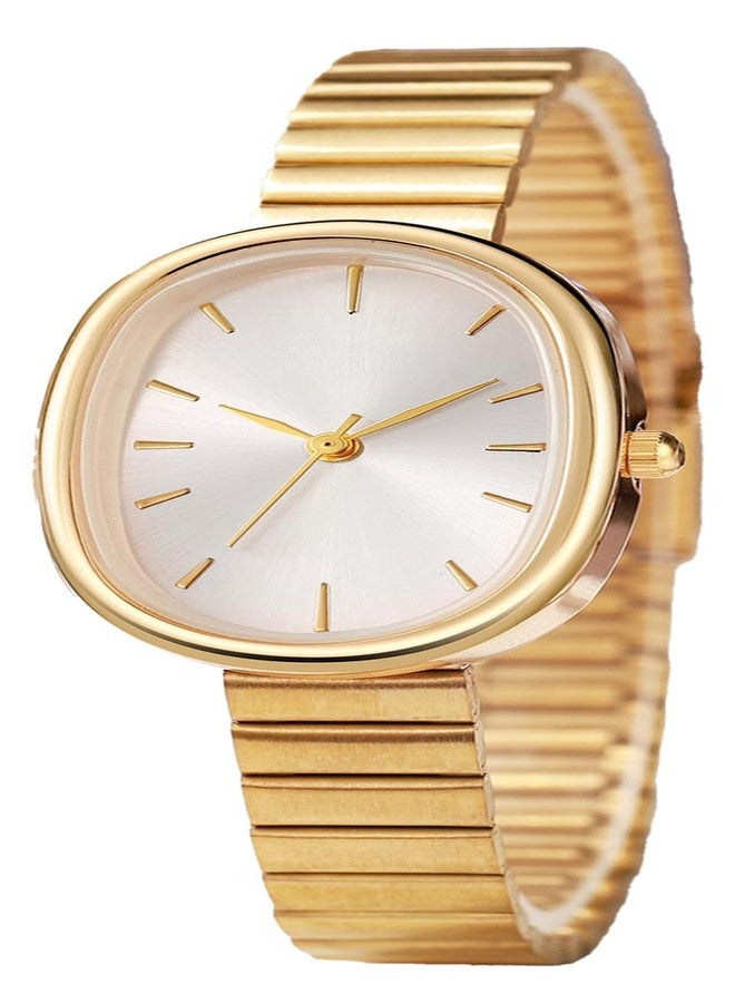 BESTKANG Exquisite Watches for Women Easy Reader Watch Fashion Oval Ultrathin Waterproof Ladies Wrist Watch (Gold White) - Image 1