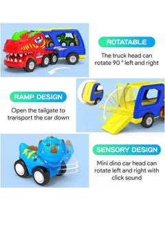 Excefore Toddler Car Toys for 1 2 3 4 Year Old Boy Kids Toys, 5-in-1 Dinosaur Transport Carrier Trucks Toys for Boys 1-3 with Sounds & Lights, Toddler Toys for Boys 1-2 2-4 Dinosaur Toys  - Image 4